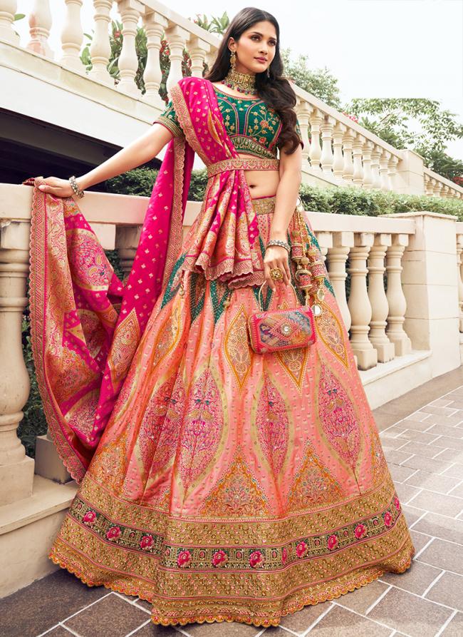 Banarasi Silk Multi Colour Bridal Wear Embroidery Work Lehenga Choli